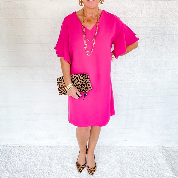 Worthington Pink Ruffle Sleeve Dress - Small